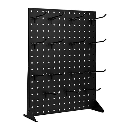 Pegboard Display Stand with 15 Hooks, Black Tabletop Pegboard Panels for Tools, Accessories, and Product Organization, Sturdy Cold-Rolled Steel Construction, Portable and Easy-to-Install Display Rack