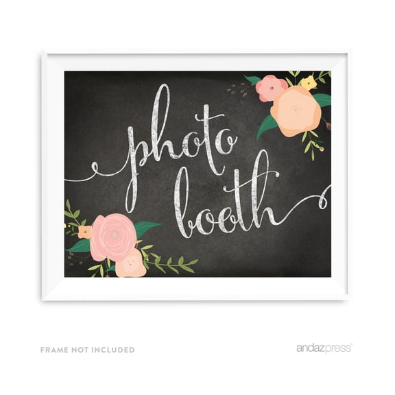 Photo Booth Chalkboard & Floral Roses Wedding Party Signs
