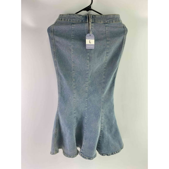 MUFURONG Denim skirts,Skirts for Women High Waist Frayed Raw Hem A line Flare Jean Skirt with Pockets（L）