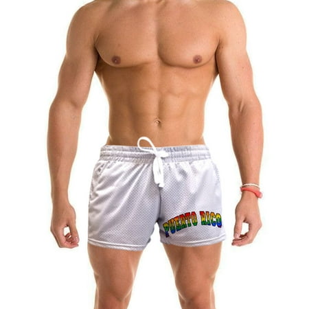 Men's Puerto Rico Rainbow Pride B1619 Gray Mesh Gym Shorts