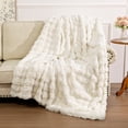 thumbnail image 3 of MJIAexp Faux Fur Throw Blanket for Couch, Cozy Soft Plush Thick Fuzzy Comfy Bubble Blanket and Fuzzy Plush Rabbit Fur Blanket for Sofa Bedroom Living Room, 60" x 80" Beige, 3 of 9