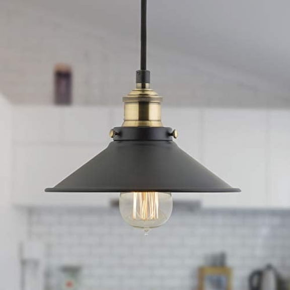 Linea di Liara Andante Black and Gold Farmhouse Pendant Lighting for Kitchen Island Industrial Hanging Light Fixtures Matte Black Pendant Light for Kitchen Sink, LED Bulb Included,