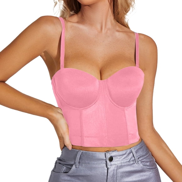 Outfmvch Tank Tops Halter Top Womens Corset Top Bustier Corset Top Tight Fitting Corset Tank Top Suspender Top Solid Short Fashion Crop Tops Pink M