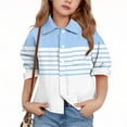 thumbnail image 2 of Ltctricy Children's Button down Shirts Unisex Girls Boys Long Sleeve Color Block Striped Collared Blouses Loose Casual Tops(Blue,5-6 Years), 2 of 6