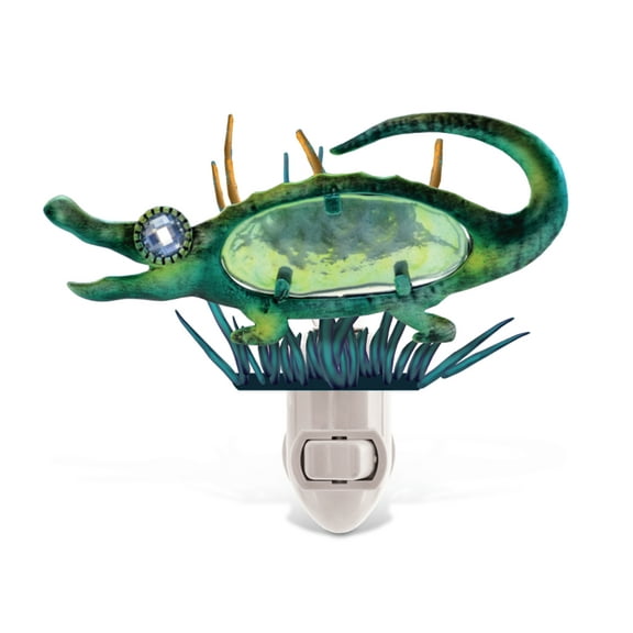 COTA Global Alligator Night Light - Home Décor Wall Plug in Night Light with Switch, Unique Decorative Hand Made Metal & Glass Nightlight for Bathroom, Nursery, Hallway, Kitchen, & Bedroom - 5 Inches