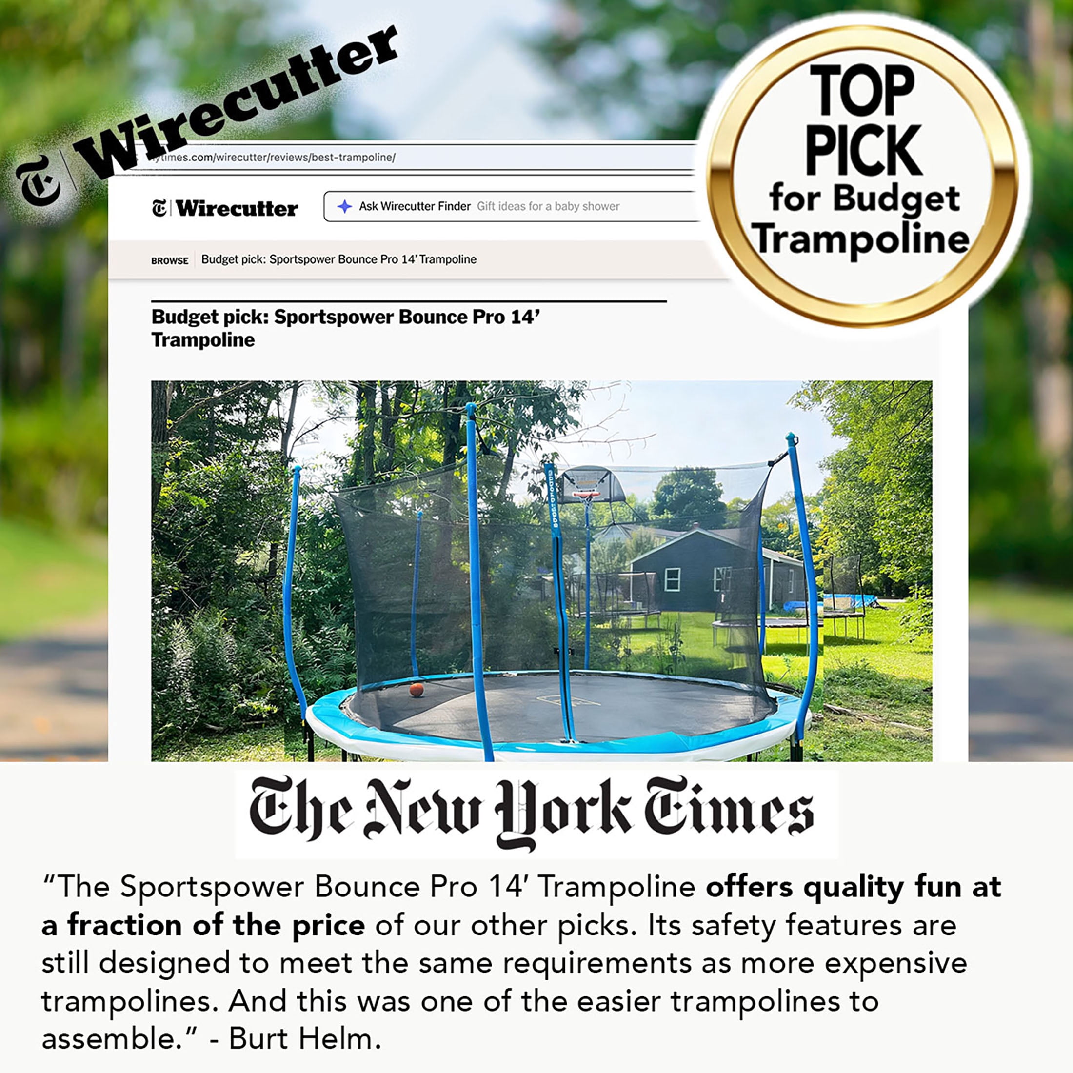 Sportspower BouncePro 14FT Trampoline with Basketball Hoop & Ladder, Heavy-Duty Rust-Resistant Galvanized Steel Frame, ASTM Safety Certified, Outdoor Trampoline for Kids & Adults