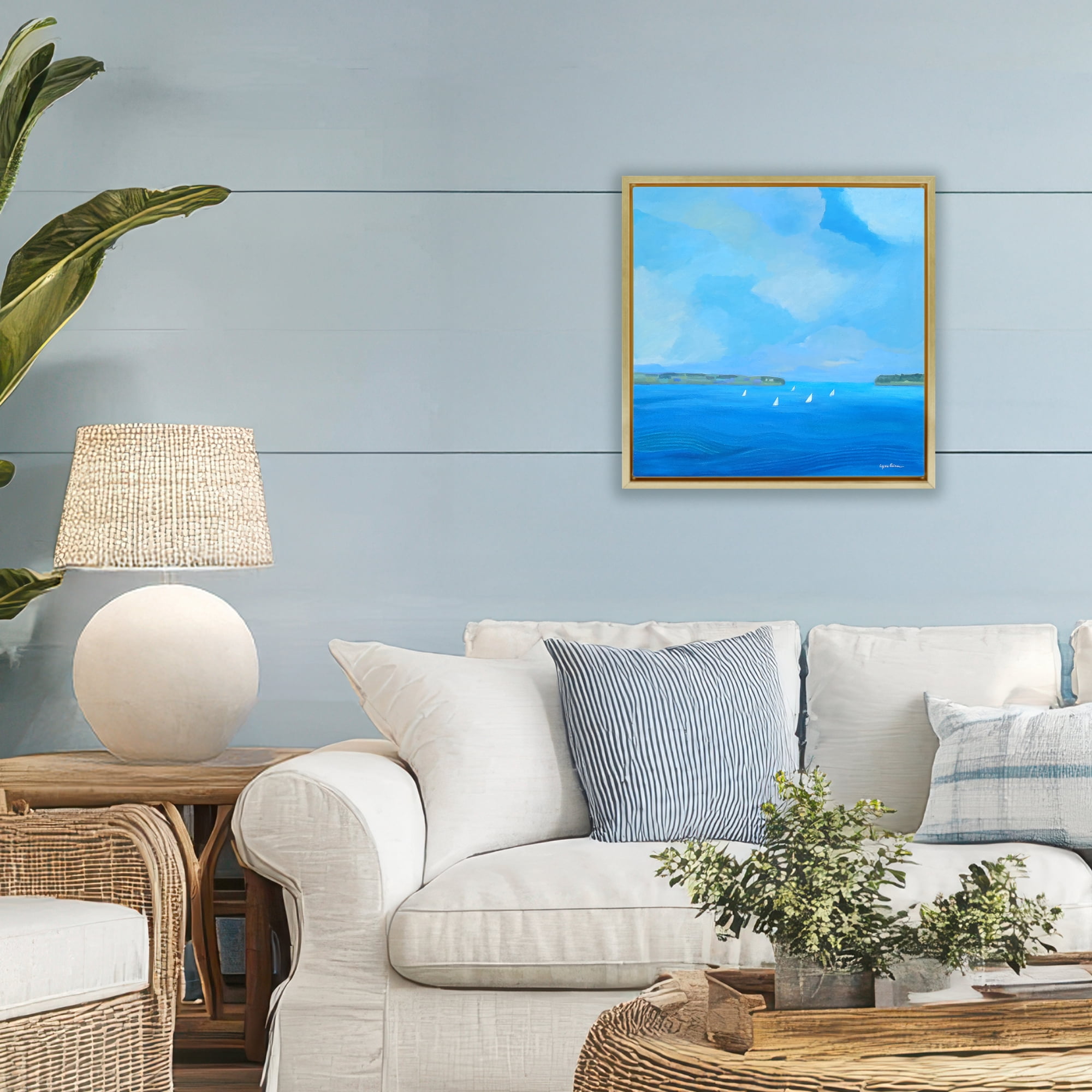 Stupell Industries A Perfect Day Seascape Gold Framed Floater Canvas Wall Art, design by Lynn Ericson Fine Art