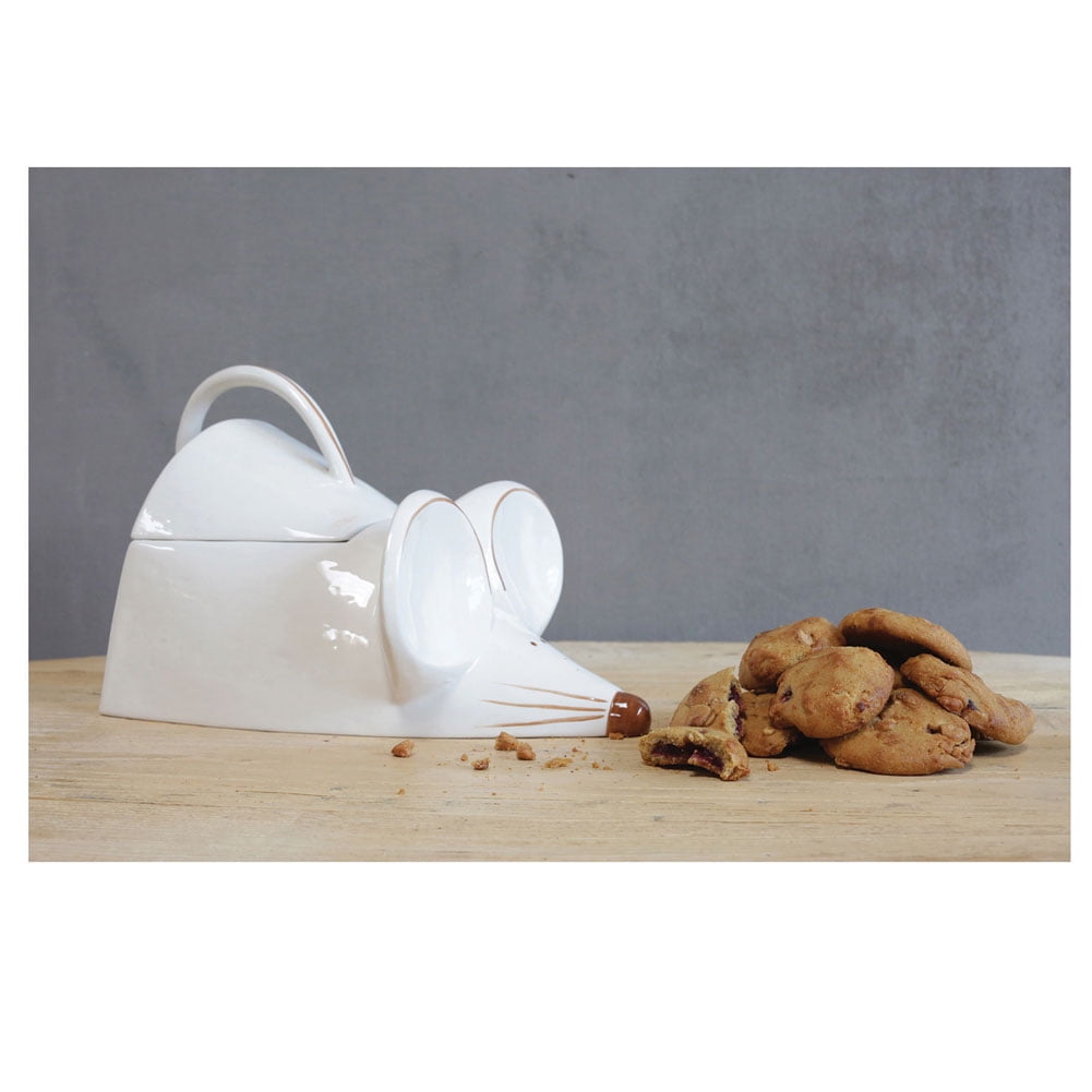 White Mouse Ceramic Cookie Jar With Lid