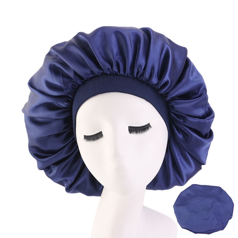 Large Night Sleeping Cap Hair Bonnet Hat Head Cover Satin Wide Band Adjust CaSE