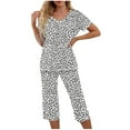 thumbnail image 2 of Qepwscx Women'S Pajamas Set Print Soft Short Sleeves Shirt & Elastic Waist Capri Pants Crew Neck Graphic Pjs Lounge Sets Summer Soft Pjs 2 Piece Lounge Sets S-XXXl, 2 of 6