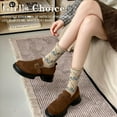 thumbnail image 6 of 5 Pairs Women's Floral Cotton Vintage Pattern Crew Novelty Ankle Ruffle Warm Casual Dress Socks, 6 of 6