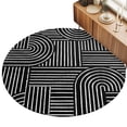 thumbnail image 2 of Ink Black Arches 5' Round Rug for Dining Table for 4 People Under Table Placement, Abstract Modern Minimalist Curves Line Geometric Washable Non Slip Circle Area Rug, 2 of 9