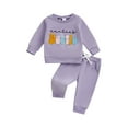 thumbnail image 2 of Elippeo Baby Girls 2-piece Outfit, Long Sleeve Crew Neck Embroidery Letters Sweatshirt with Elastic Waist Sweatpants Fall Clothes 3 6 12 18 24 Months 3 Years, 2 of 10