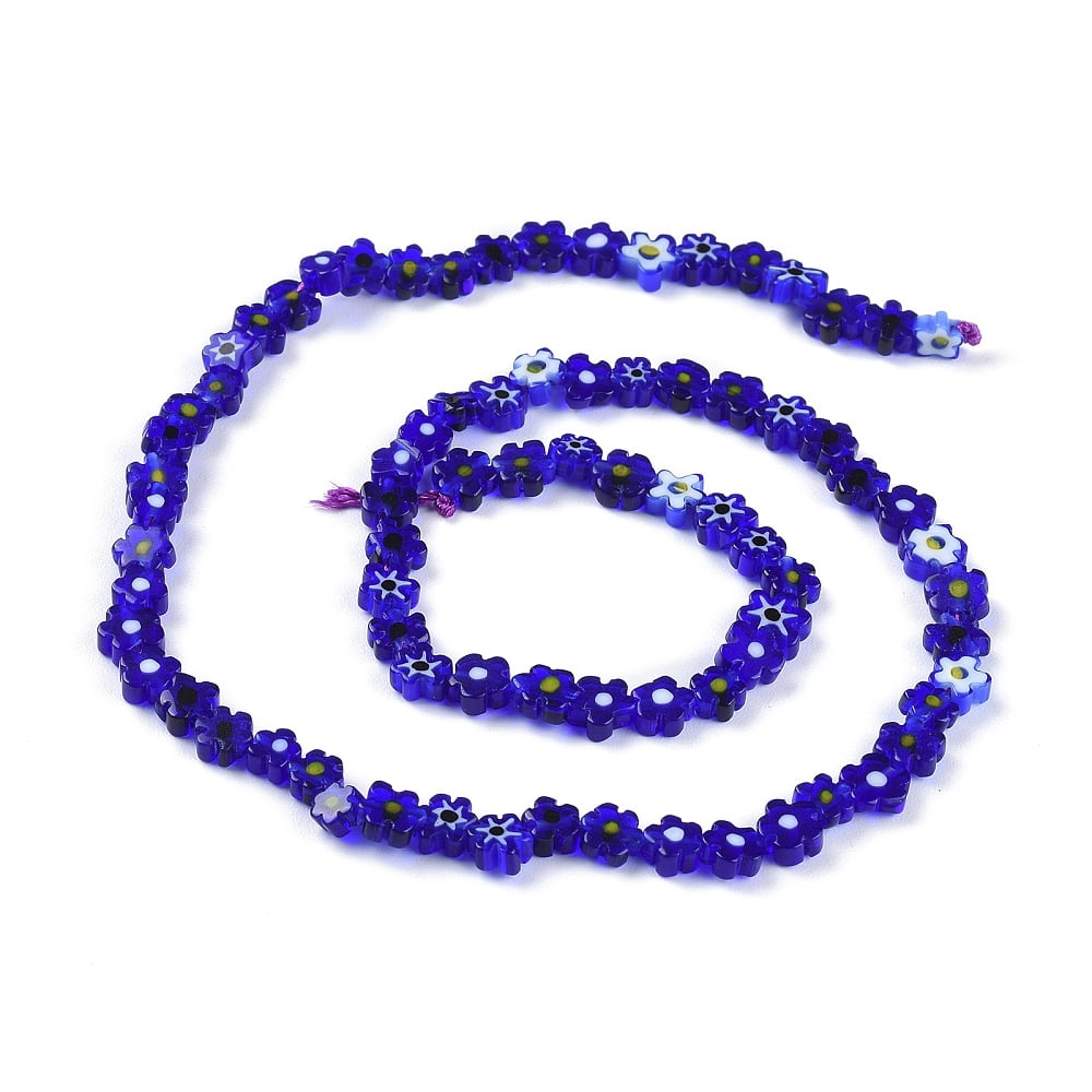 10strands Handmade Millefiori Glass Bead Strands Flower Medium Blue 4~7.2x2.6mm Hole: 1mm about 60~69pcs/Strand 16 inch(40cm)