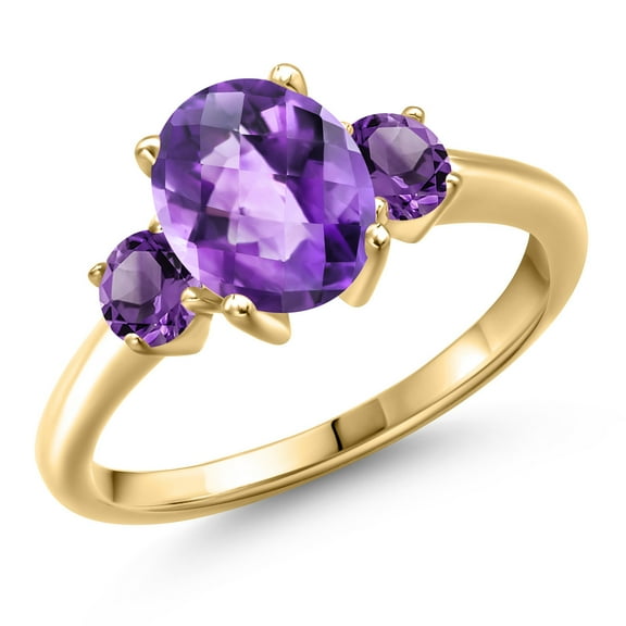 Gem Stone King 10K Yellow Gold Purple Amethyst Engagement Ring for Women | 2.00 Cttw | Oval Checkerboard 9X7MM | Gemstone February Birthstone | Size 9