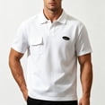 thumbnail image 2 of Men's Summer Breathable Polo Shirt, Loose Fit Short Sleeve Work Shirt with Chest Pocket and Emblem Size M-5XL White, 2 of 5