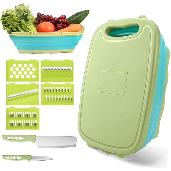 Collapsible Cutting Board Set 9 In 1 Multifunctional Cutting Board with Colander Portable and Foldable Chopping Board Sapce Saving Kitchen Vegetable Washing Basket for Outdoor Camping Pic