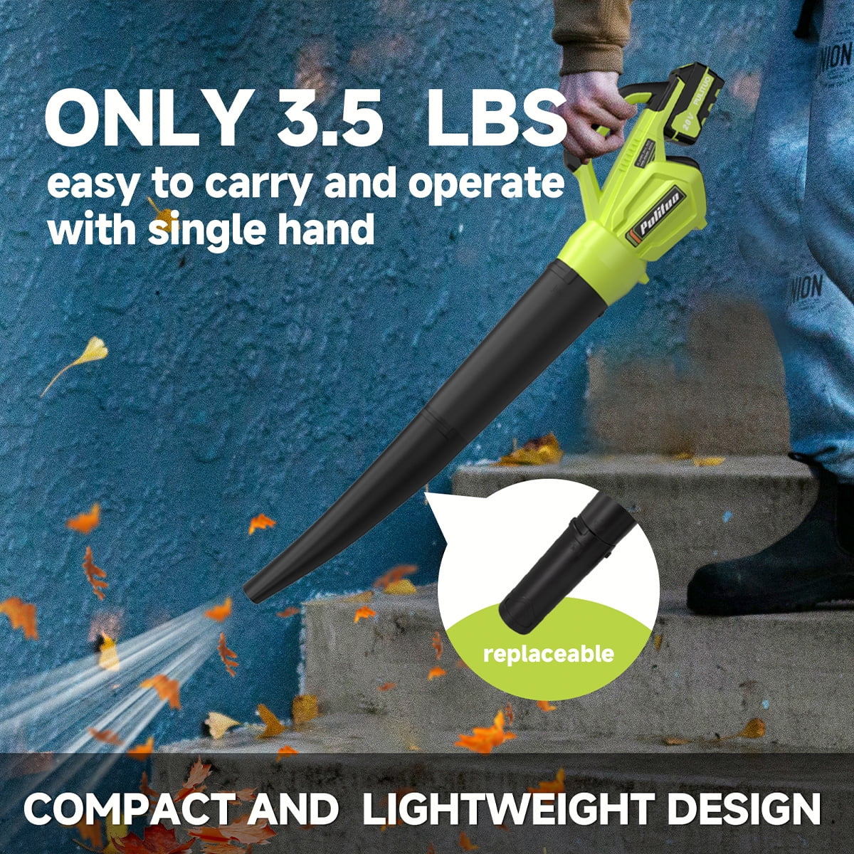 Leaf Blower Cordless with 2 Battery and Charger, 400CFM High Speed Leaf Blower with 2 Tubes, 20V Electric Leaf Cleaner, Lightweight Handheld Small Blower for Patio, Garden, House, Depot, Green