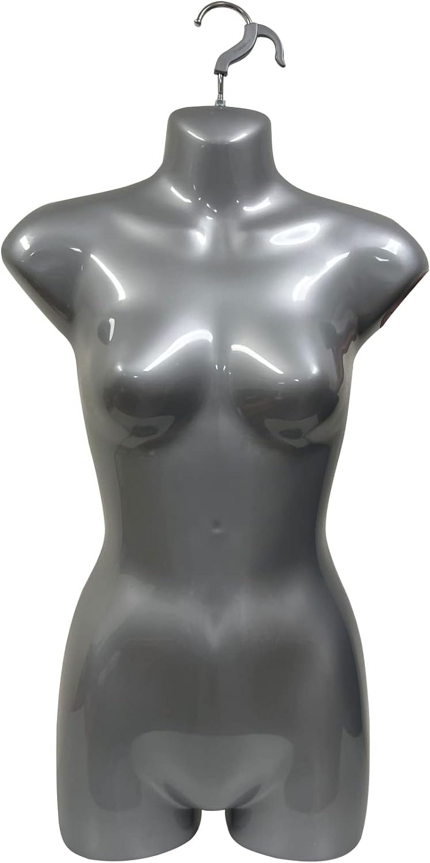 DisplayTown 2 Pack Silver Female Mannequin Hip Long Body Torso Dress Form & Hanging Hook, S-M Sizes