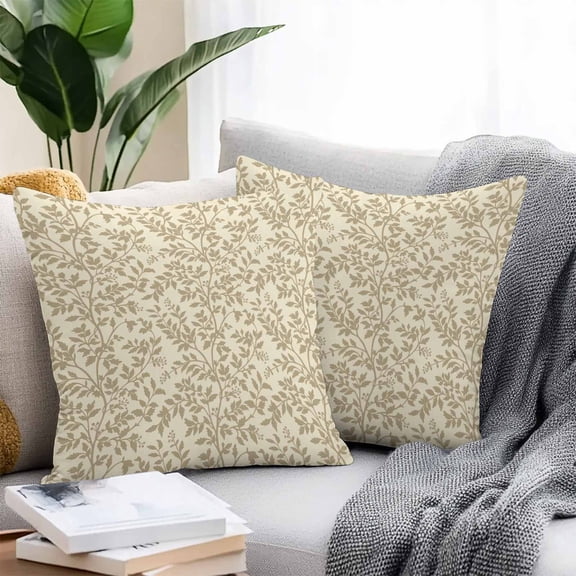 Throw Pillow Covers 18x18 Inch Set of 2, Beige Spring Floral Waterproof Outdoor Pillow Covers, Farmhouse Flowers Elegant Pastoral Decorative Cushion Pillowcases for Couch, Sofa, Bed, Garden, Patio