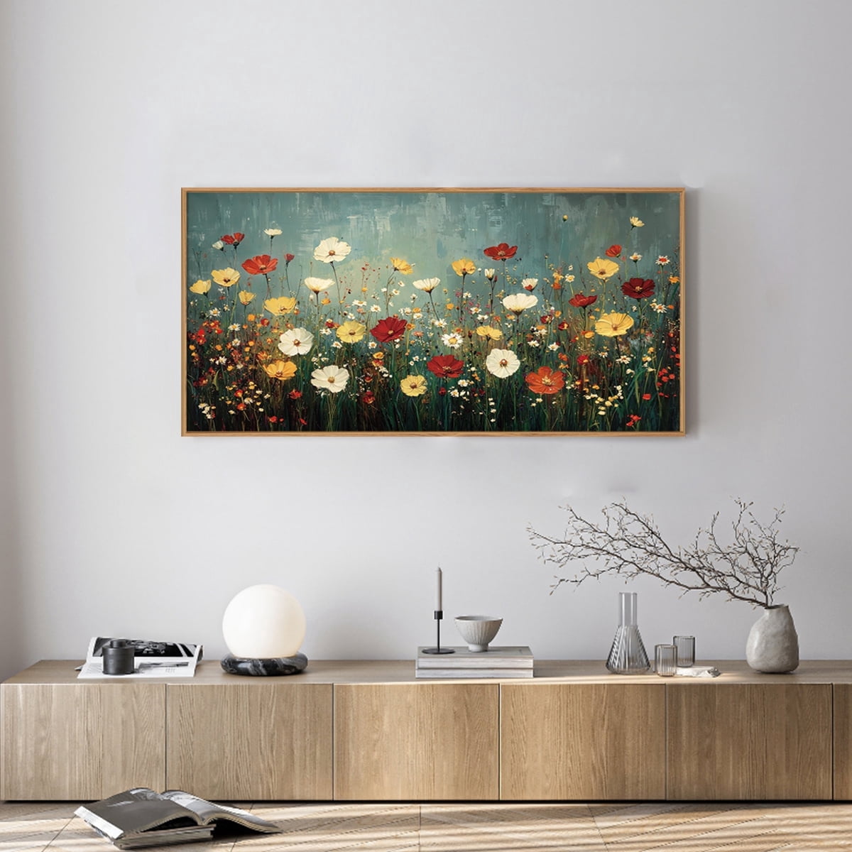 TOARTi Boho Vintage Floral Canvas Wall Art Moody Wildflowers Framed Print Colorful Abstract Botanical Artwork for Bedroom Living Room Office 20x40 Inch