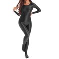 thumbnail image 3 of YONGHS Womens Glossy Spandex Full Bodysuit Costume Dance Zentai Unitard Long Sleeve Jumpsuit Black M, 3 of 6