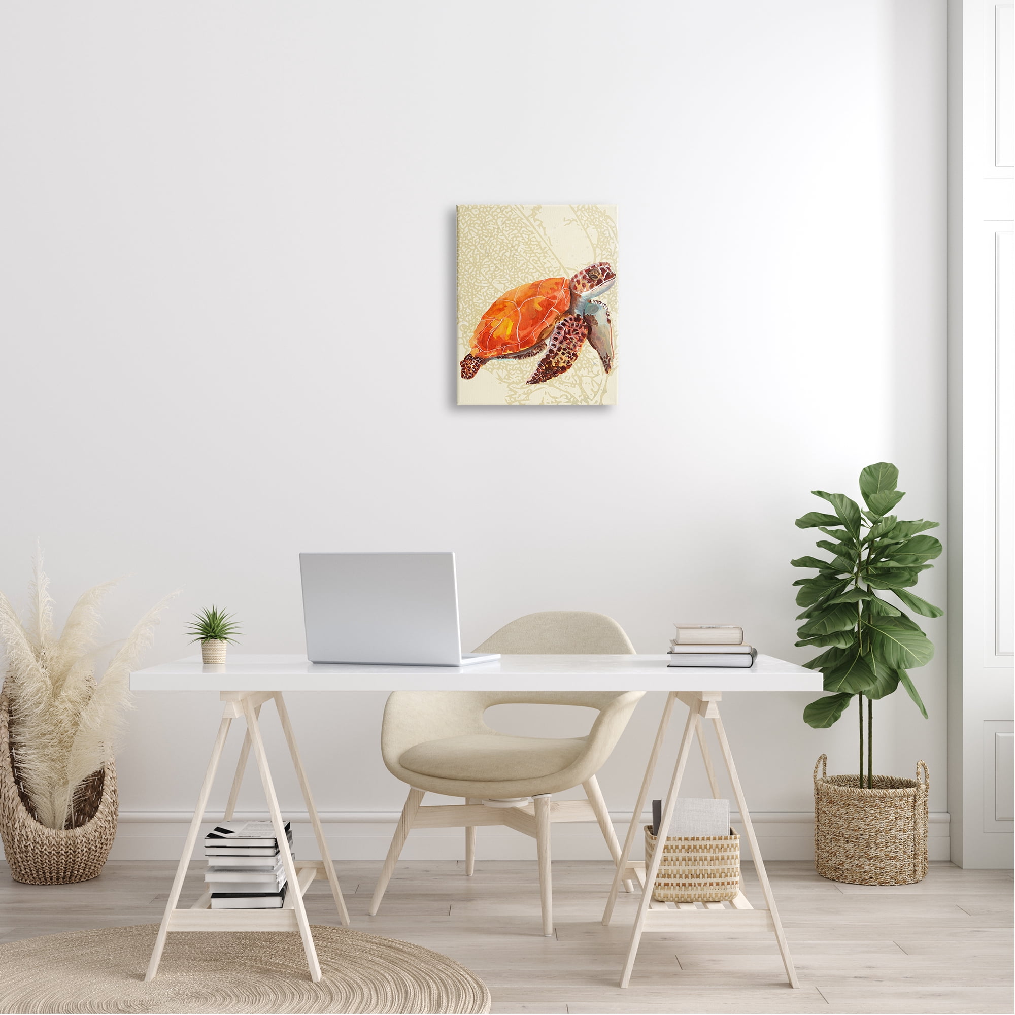 Stupell Industries Orange Sea Turtle Shell Abstract Botanical Collage Canvas Wall Art, 16 x 20, Design by Jadei Graphics