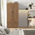 thumbnail image 4 of Armoire Wardrobe Closet for Bedroom, Wardrobe Cabinet with 3 Drawers and Hanging Rod, Wooden Armoire Closet for Living Room, Walnut, 4 of 10