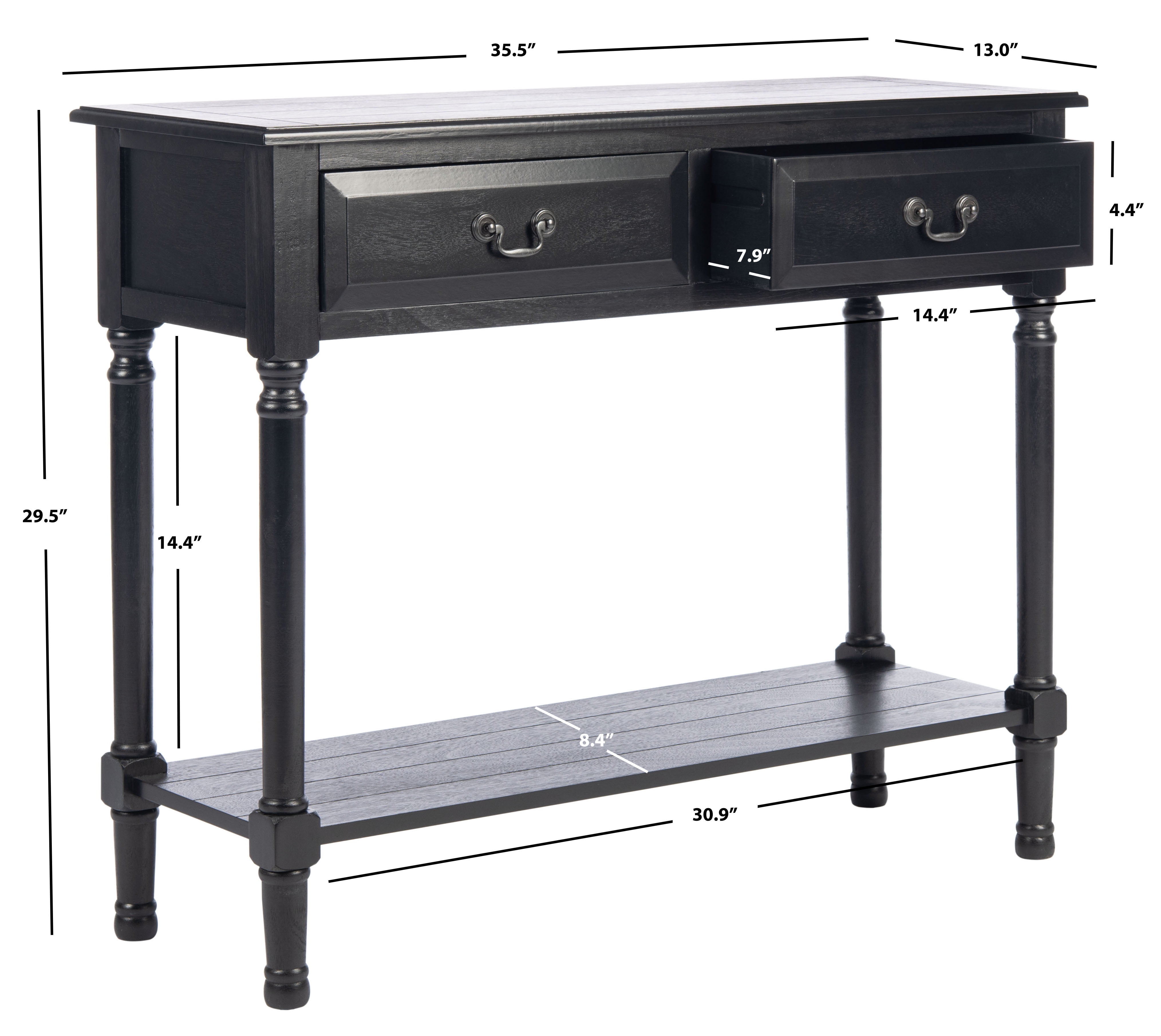 SAFAVIEH Primrose French 2-Drawer Black Wood Rectangle Console
