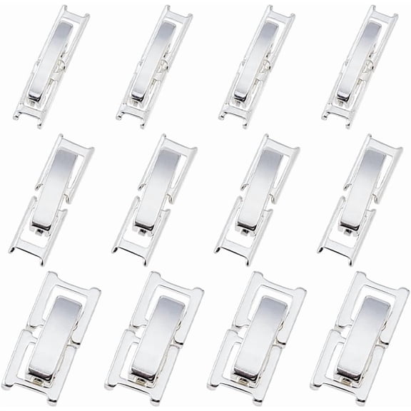12Pcs Brass Fold Over Jewelry Clasp 3 Sizes Bracelets Extenders Clasps Silver Jewelry Extender Clasps Watch Extender Clasp for DIY Bracelet Necklace Making