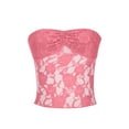 thumbnail image 6 of qolati Women Mesh Strapless Corset Top Y2k Floral Lace Tube Top Fashion See Through Going Out Bandeau Bustier Bralettes,Hot Pink,S, 6 of 9