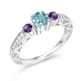 thumbnail image 2 of Gem Stone King 1.18 Ct Round Blue Zircon Purple Amethyst 925 Sterling Silver Ring (Size 7), 2 of 4