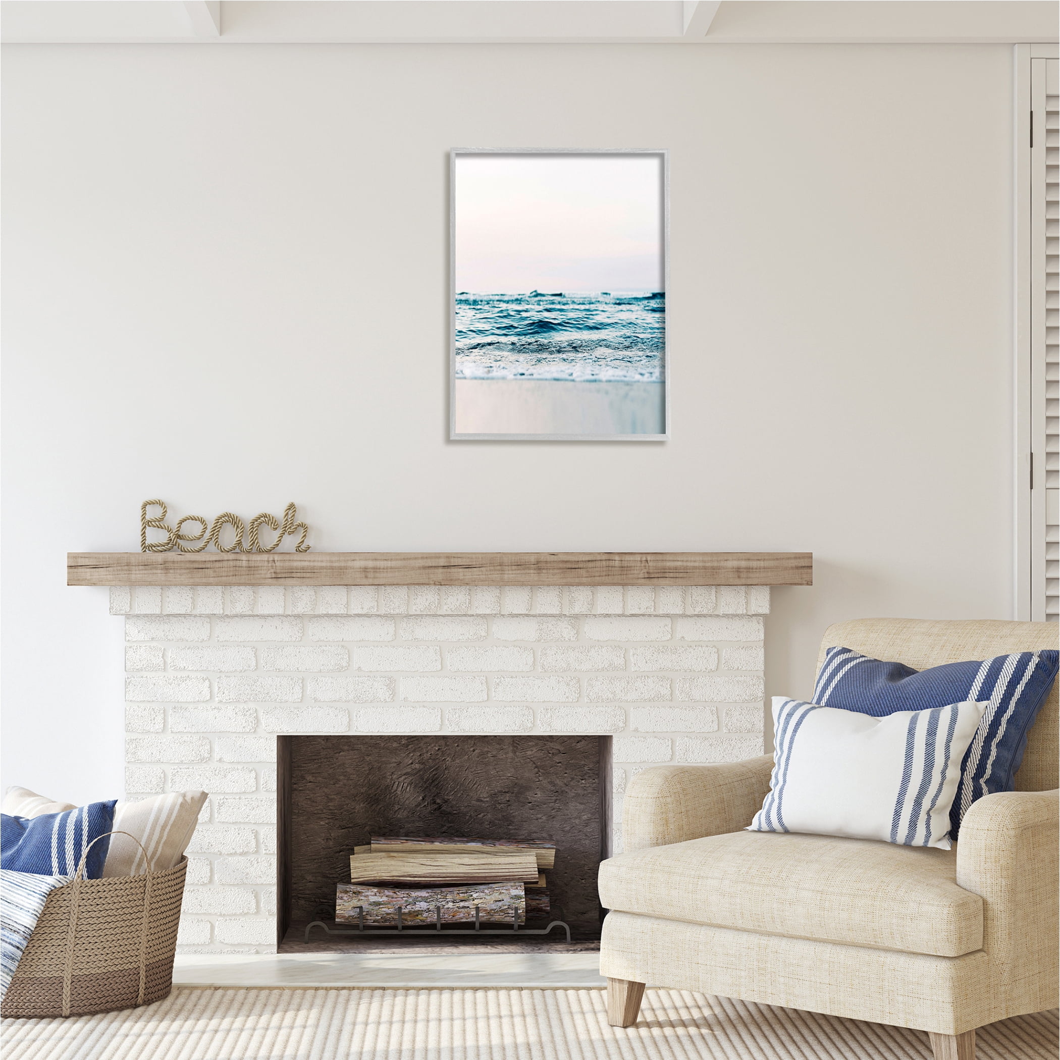 Stupell Industries Ocean Waves on Shore Nature Photography Gray Framed Art Print Wall Art, 24 x 30