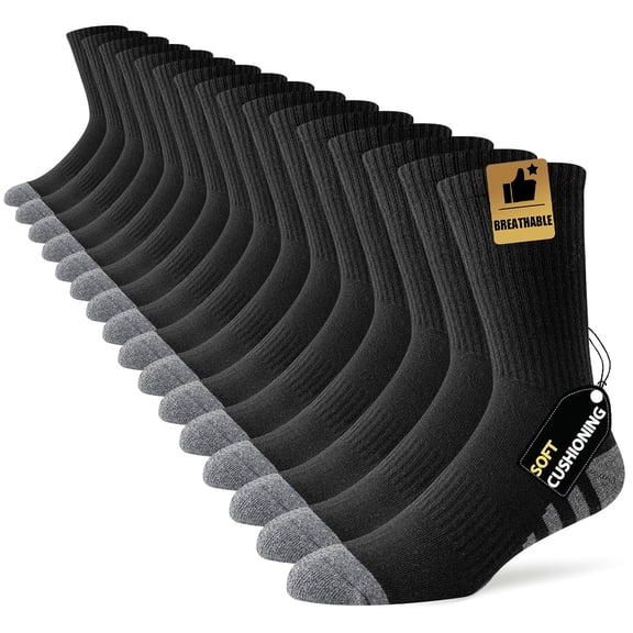 DIFFYBOX Mens Cushioned Athletic Crew Socks, 5 Pairs Moisture Wicking Breathable Work Hiking Running Socks for Men Size 10-13 & 13-15