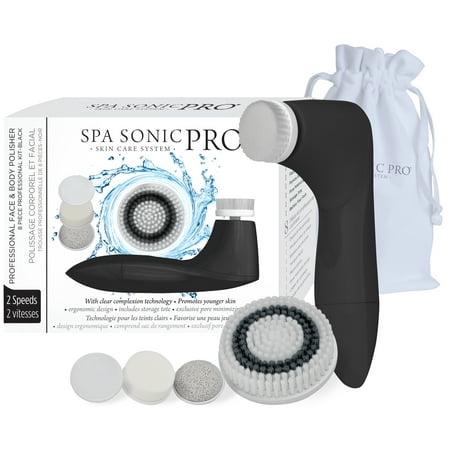 Spa Sonic Pro Skin Care System Face and Body Polisher 8-Piece Professional Kit,