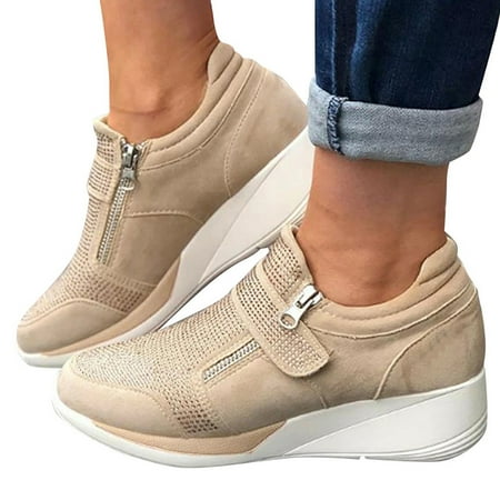 

jsaierl Women s Fashion Wedge Sneakers | Casual Platform Loafers | Slip On Lightweight Sneakers | Arch Support Walking Shoes for Women