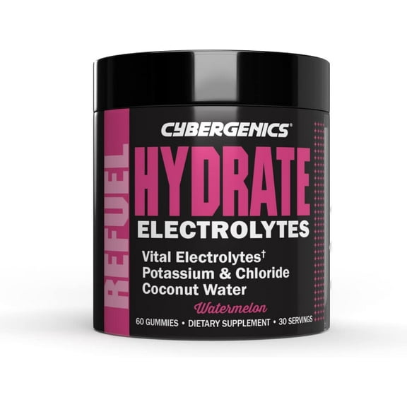 Hydrate Gummies, Vital Electrolytes, Supports Recovery, Supports Hydration, with Coconut Water, Potassium & Chloride, Cellular Hydration, Watermelon Flavor, 60 Gummies, 30 Servings