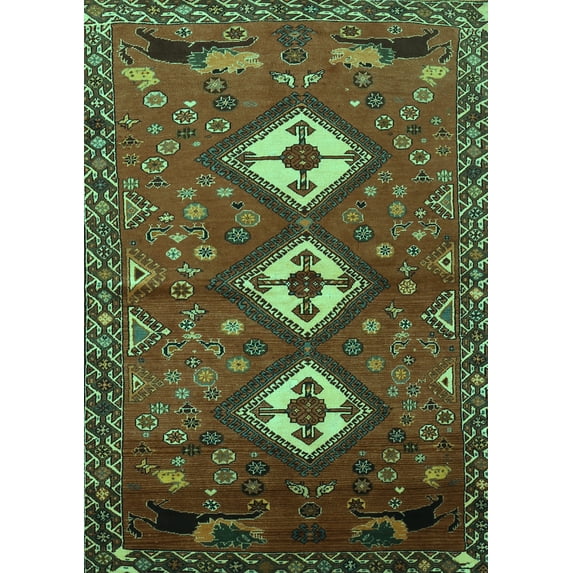 Ahgly Company Machine Washable Indoor Rectangle Persian Turquoise Blue Traditional Area Rugs, 7' x 10'