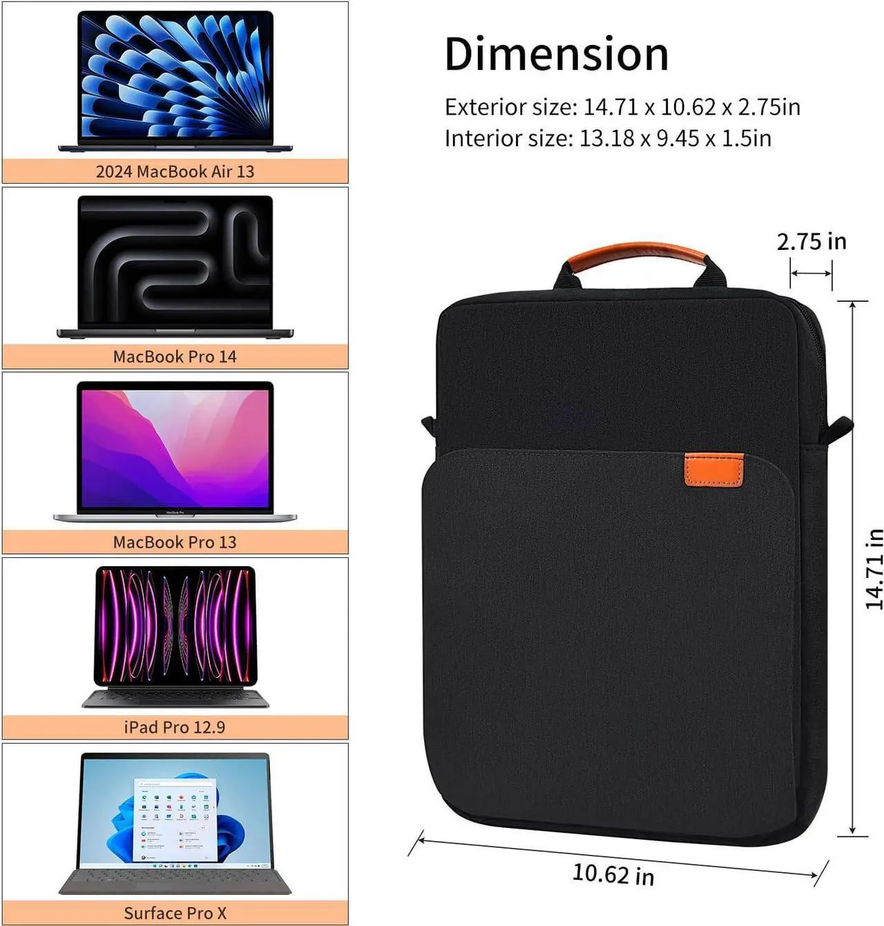 13 - 14 Inch Laptop Shoulder Bag Carrying Case for Macbook Air 13" M4 M3 M2 A3420 A3113/ MacBook Pro 14 M4 M3 M2 M1/ 13" iPad Pro M4/ iPad Air M3 M2 2025, Vertical Laptop Sleeve Handbag