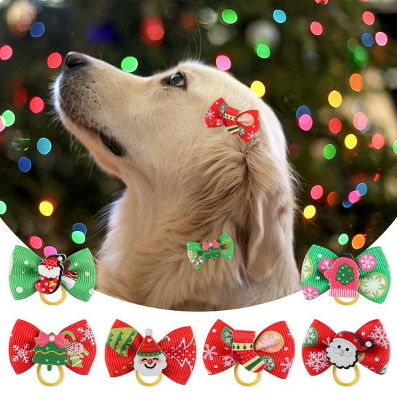 HONITANO 20Pack Pet Hair Rings Bowknot Shape Hair Ties Assorted Color for Cat Dog Grooming