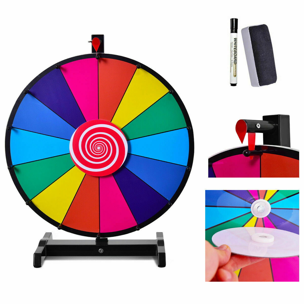 24" Prize Wheel Editable Stand Fortune Spinning Game Tabletop Color Dry Erase 