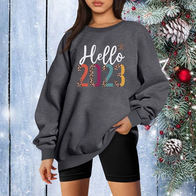 ICHUANYI Liquidación Mujeres Clásico Año Nuevo Navidad Impresión Cuello Redondo Manga Larga Suelta Sudadera Tops ICHUANYI WER202308243917