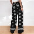 thumbnail image 5 of Bzdzmqm Women Plus Size High Waisted Palazzo Pants Flowy Floral Boho Lounge Trousers Vacation Beach Summer Casual Elastic Waist Wide Leg Trousers, Black S, 5 of 5