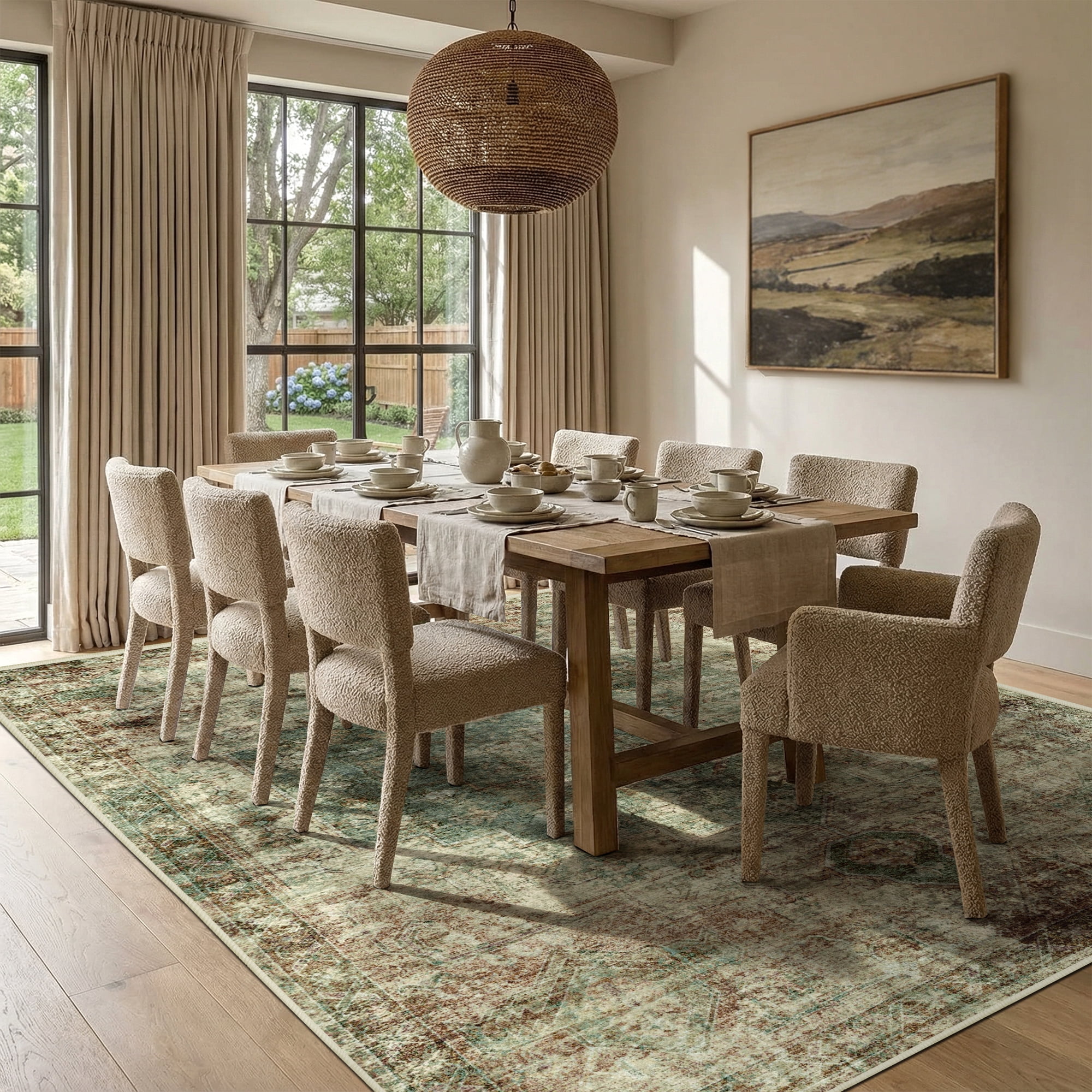 ATHOPE 5x7 Area Rug, Vintage Boho Medallion Rugs Non-Slip Soft Low Pile Washable Rug Large Distressed Rug Indoor Retro Carpet for Living Room Bedroom Dining Room Home Office, Green Brown