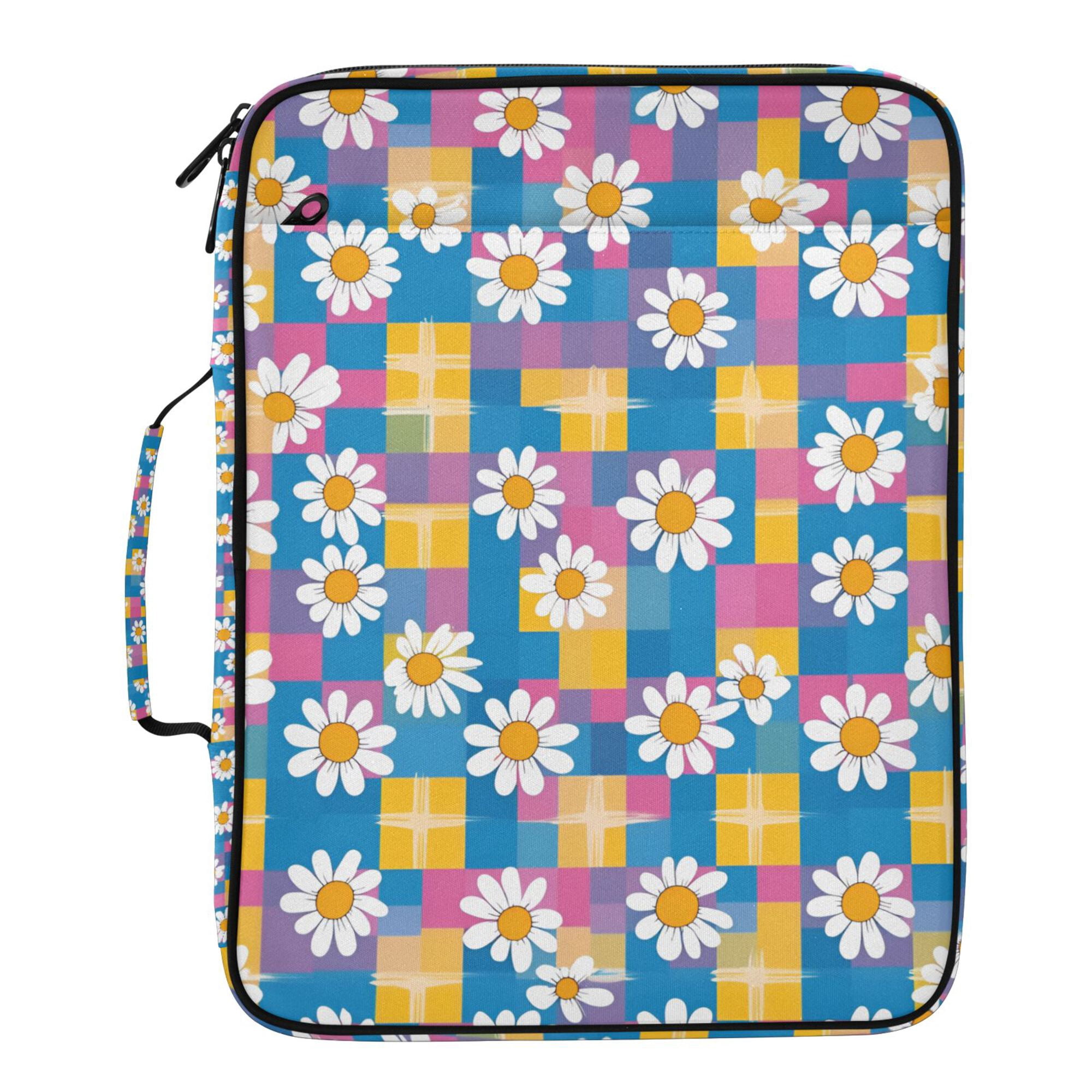 FORMRS Accordion File Folder A4 Size 7-Pocket Expanding Document Organizer Bag with 3 Ring Binder, Blue Checkered Daisy