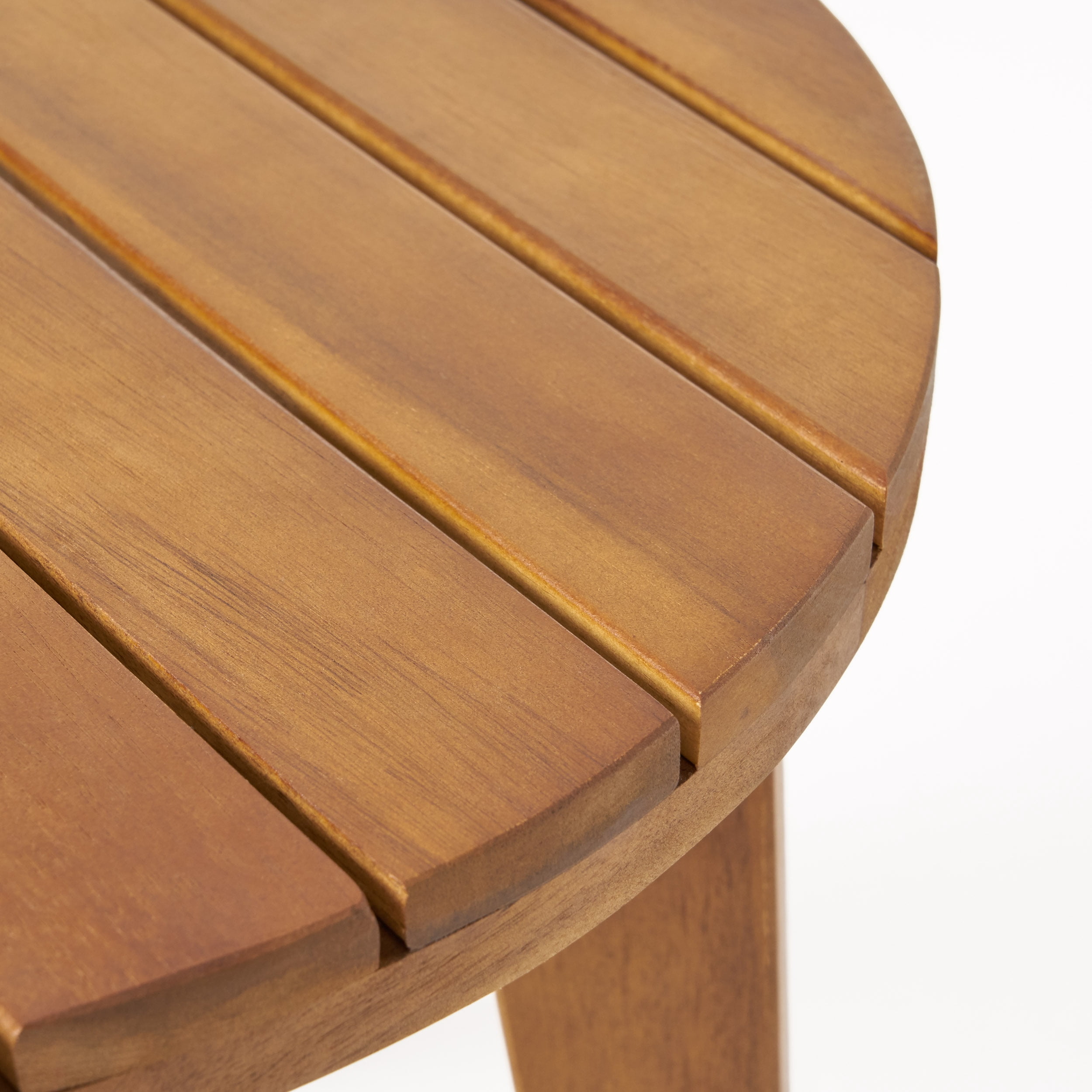 16 Inch Outdoor Acacia Wood Side Table with Teak Finish, Rustic Slat Top Patio End Table, Weather Resistant Solid Wood Side Table for Backyard Garden Porch