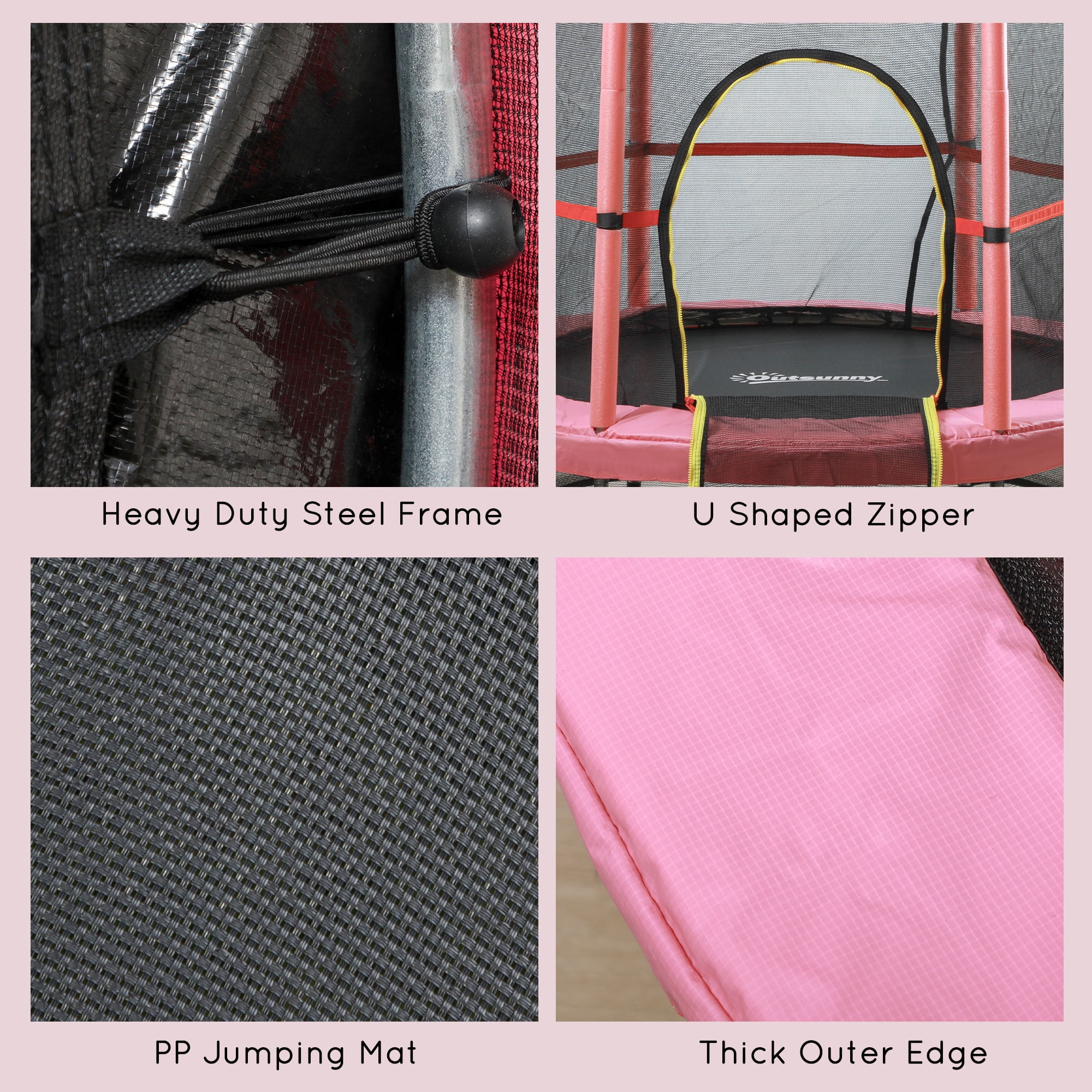 Outsunny Φ5FT Kids Trampoline with Enclosure Net, Springless, Safety Pad and Steel Frame for Indoor, Toddler Round Bouncer for Age 3 to 6 Years Pink