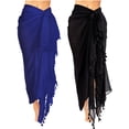 thumbnail image 1 of Traje de baño pareo largo Batik de playa para mujer de 2 piezas, pareo envolvente con borla para mujeres y niñas (negro, azul real mediano) Sincero Electrónica, 1 of 5