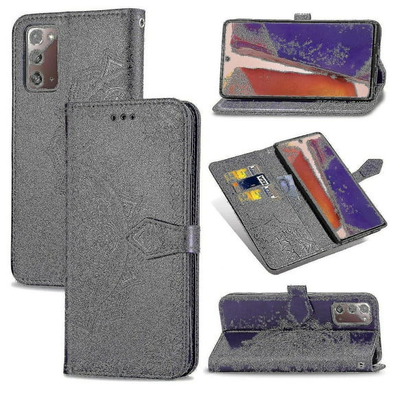 Samsung Galaxy Note 20 Case Leather Wallet Cover Emboss Mandala Magnetic Flip Protection Shockproof - Violet