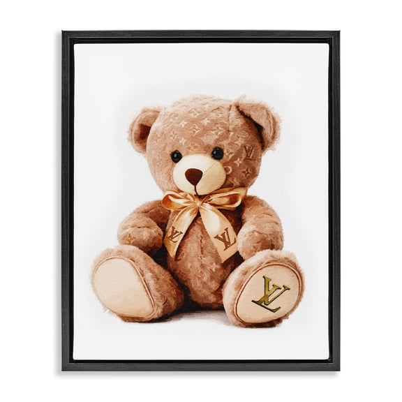 Stupell Industries Art Deco Glam Brand Teddy Bear Black Floating Frame Canvas Art, 17 x 21, by Amanda Greenwood